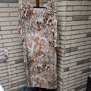 Chico'sTravelers Brown and Tan Animal Print 3/4 Sleeve Dress Sz 3 (14/16)
